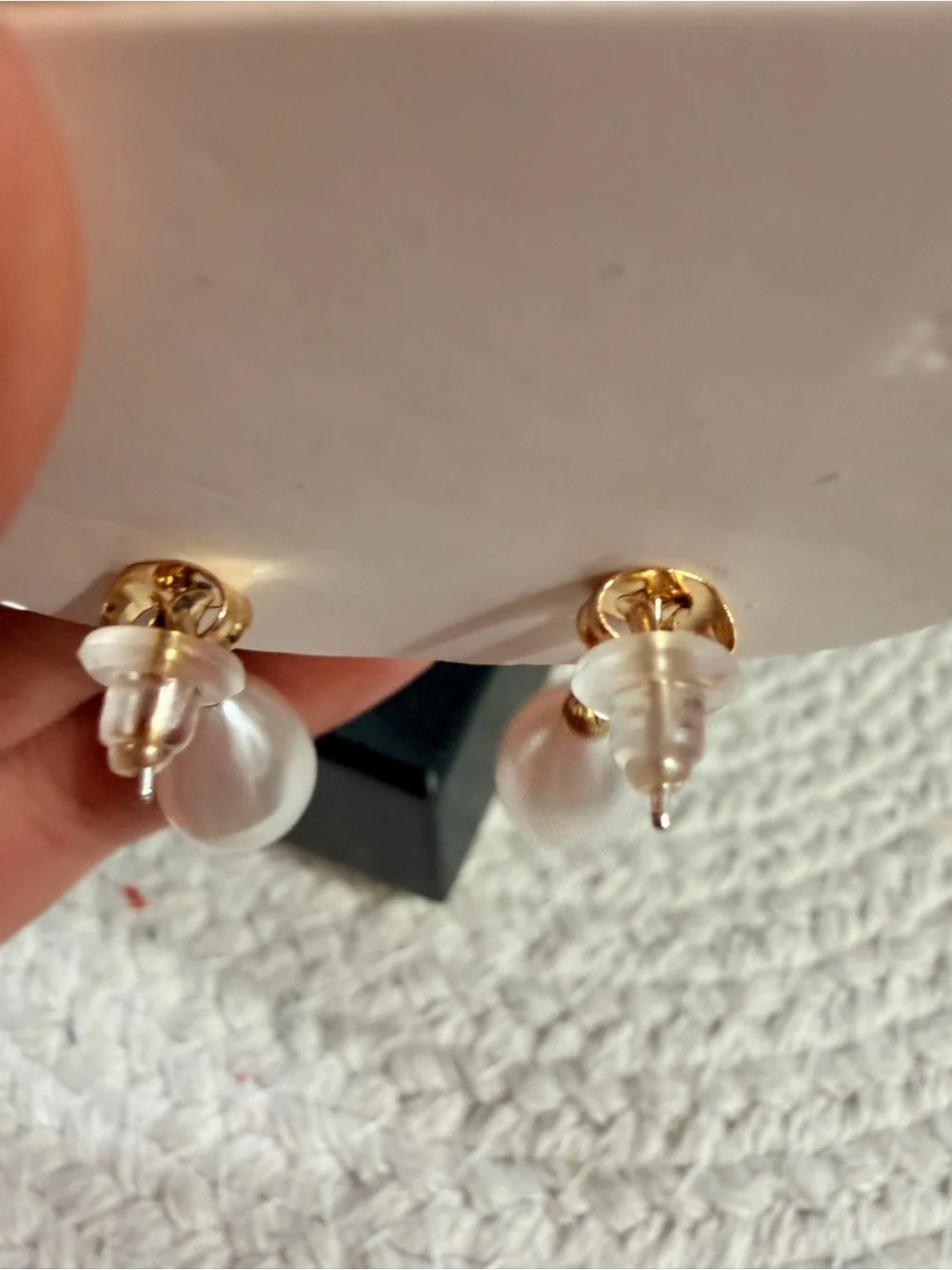 Black Enamel CC Faux Pearl Drop Earrings Gold Tone | New + Mini Storage Box
